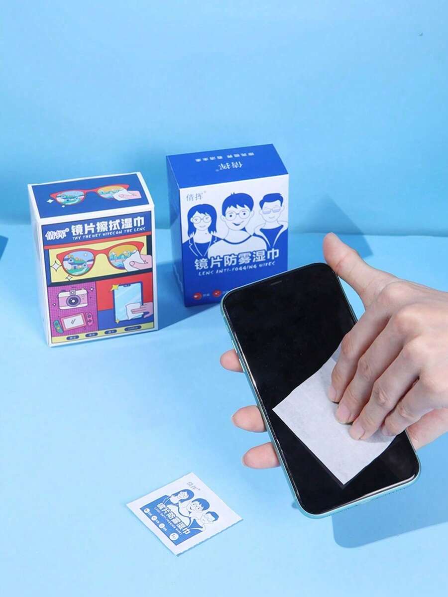 1 Boxe [100pcs Per Box] Disposable Glasses Cleaning Wipes Anti-Fogging Glasses Tissue Paper Goggles Wipes Mobile Phone Screen Wipes Suitable For Glasses, Mobile Phones, Cameras, Computers - Multicolor - View 1