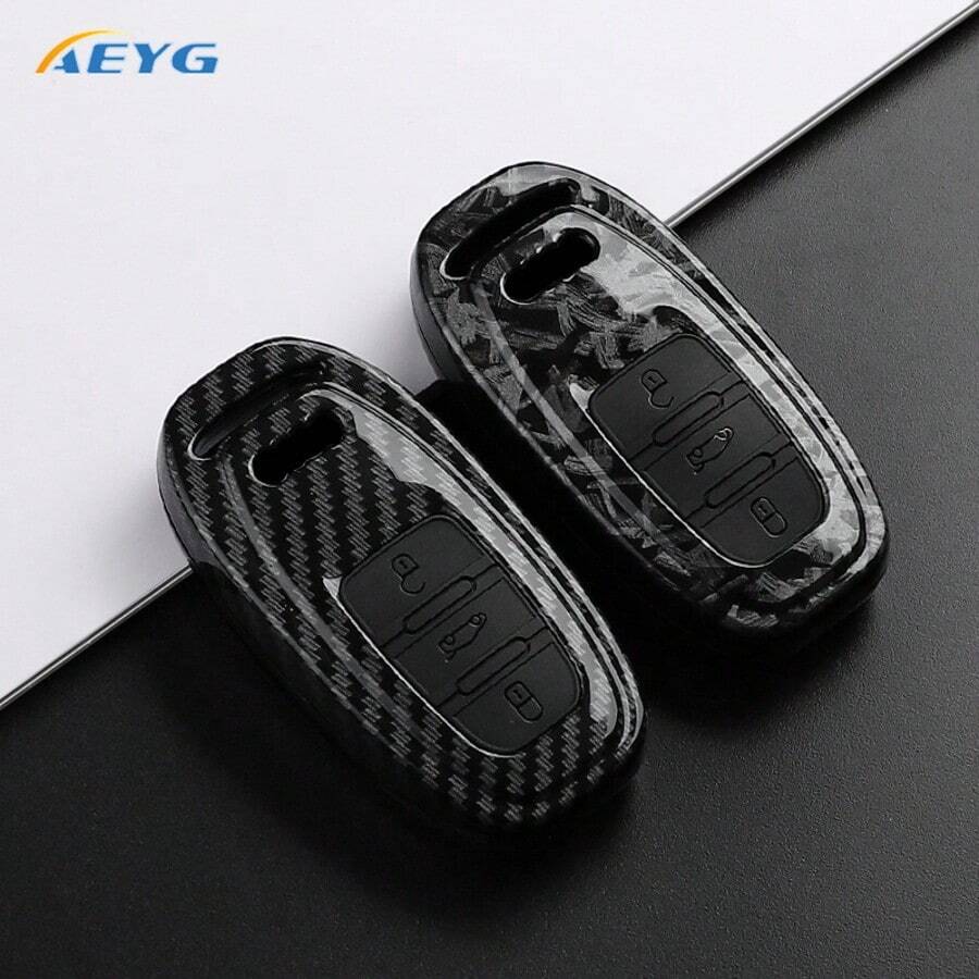 适用于碳纤维风格 ABS 汽车钥匙包套，适用于奥迪 A1 A3 A4 A5 A6 A6L A7 A8 Q3 Q5 Q7 S4 S5 S6 S7 S8 4M TT TTS RS，钥匙扣配件