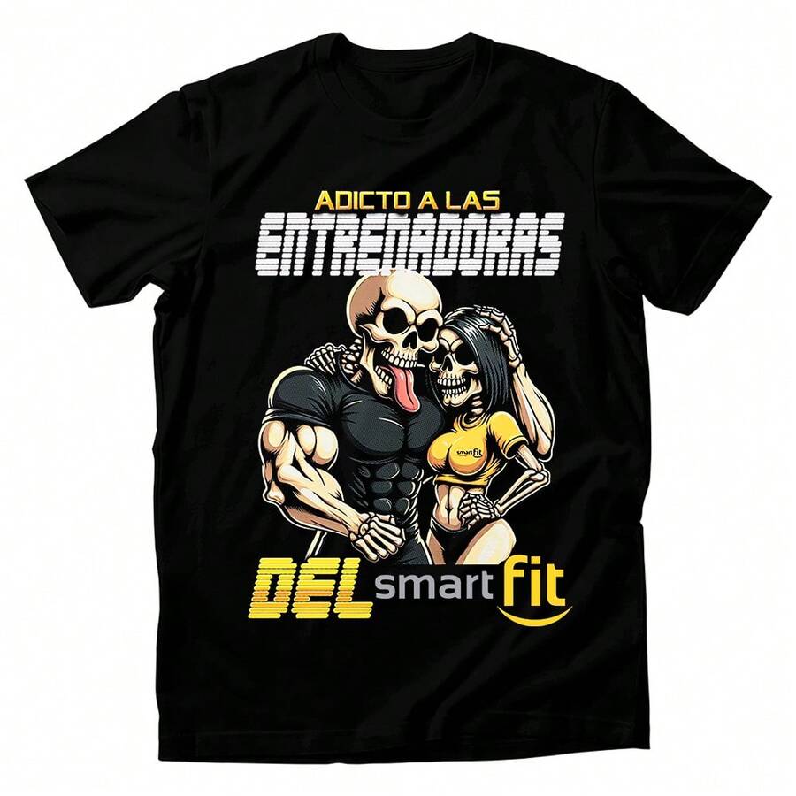 Playera Calaca Adicto a las Entrenadoras de SmartFit Camiseta Nocivo Calacas Chidas - Negro - Ver 1