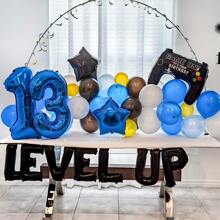30 Stücke/Set Videospiel Geburtstags Party Dekoration, beinhaltet "Alles Gute zum Geburtstag" Banner, blaue Zahl Luftballons, aufgewertete schwarze Buchstaben Luftballons, Gaming-Controller Luftballons, geeignet für 12., 18., 10., 7. Geburtstag Videospiel-thematische Partydekorationen, Innen- und Außenaktivitäten, Gamer Party Deko