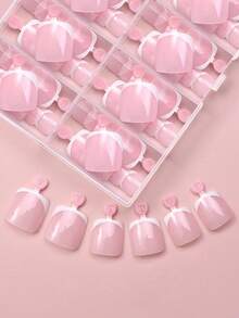 216 片短法式尖头脚趾甲贴亮面方形多色假脚趾甲全覆盖软凝胶按压式脚趾甲，可浸泡按压式脚趾甲，奢华按压式脚趾甲，适合女士女孩指甲延长，家庭 DIY 美甲沙龙 - DIY 修脚美甲用品 - 粉色 - 查看 3