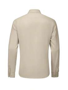 Men's Shirt Solid Color Versatile Banquet Festival Daily Wedding Tuxedo Formal Long-Sleeved Outfit Men Single-Breasted Size XS-XXXL 1PC Fall Clothes For Men - 米色 - 查看 2