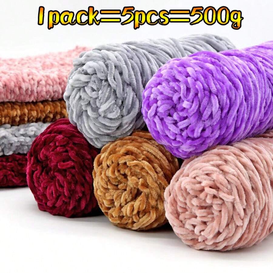 5 Rolls, 100g/Roll, Soft & Comfortable Chenille Velvet Yarn, Multi-Color Options, Suitable For Handmade Knitting - Multicolor - View 1