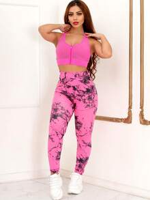 KIT COM 2 CALÇA LEGGING TIE DYE Feminina Fitness Academia Treino Corrida Ginastica Yoga Calca Esporte - Multicolorido - Visão 9