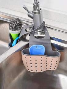 1pc Modern Adjustable Kitchen Sink Organizer - Multifunctional Plastic Hanging Basket With Drainage, Dish Rack, And Storage For Sponges, Fruits & Vegetables, Drying Rack, Sink Drain Rack, Soap Sponge Holder, Kitchen Supplies