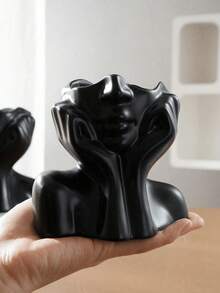 1pc White Ceramic Face Vase, Female Form Head Half Body Bust Vases Boho Minimalism Decorative Modern Nordic Style Flower Vase For Home Living Room Office Book Shelf Decor - Multicolor - View 4