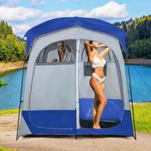 Lifezeal 2 Room Shower Tent Oversize Privacy Shelter Portable Dressing Toilet Outdoor Gray/Blue/Brown - Màu xanh lam - Xem 2