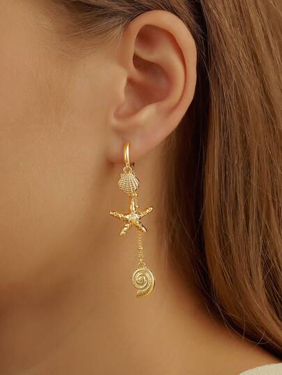 1 Pair Starfish Earrings Summer Sea Life Shell Earrings Women Hoop Earring Vacation Style Jewelry