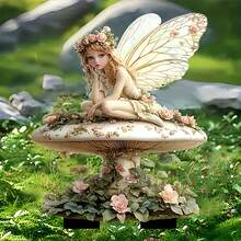 迷人的仙女和蘑菇屋花园标志 - 亚克力户外装饰、盆栽景观点缀、浪漫波西米亚风格、多功能庭院艺术品或礼物。