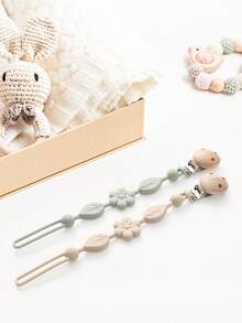1pc Silicone Flower Shaped Baby Pacifier Clip, Soft & Elastic With Texture, Suitable For Baby Boys And Girls - Baby Pink - View 9