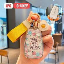 Mother's Day Car Key Cover Floral Design - Cute Protective Key Shell For Women Mom Gift Floral Pattern Keychain Holder For Toyota 2018-2022 Toyota RAV4, Camry, Corolla, Avalon, Prius, GT86, Highlander - Case+Keychain - View 2