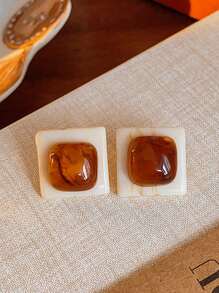 3 Pairs Vintage Amber-Color Resin Alloy Ear Studs, Suitable For Women's Daily Wear Jewelry, Christmas Gift, Holiday Gift, Singles Party Gift
