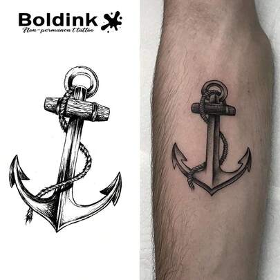  Boldink 非永久性纹身技术，锚启发设计，自然逼真的纹身效果，防水且易于涂抹，持续 1-2 周，有趣的纹身体验，无需残忍的纹身贴纸