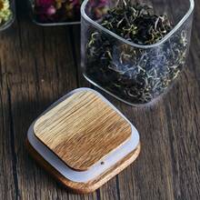 1 件长方形相思木盖玻璃容器，用于储存谷物、麦片、咖啡、密封保鲜罐