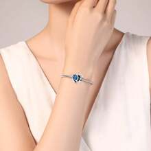 Easvnya 1pc Fashionable Silver-Plated Heart-Shaped Birthstone Series, Stylish 3D Design, Suitable For Bracelet And Necklace Accessories, Can Be A Perfect Jewelry Gift For Birthday And Holidays - A Heart-shaped Birthstone Blue - View 6