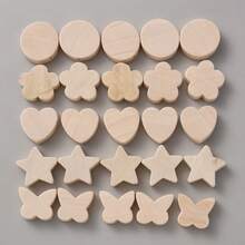 50 件天然木质星星、花朵、心形、圆形、蝴蝶形带孔，适合手工制作和 DIY 珠宝制作 - 多款式 - 查看 1