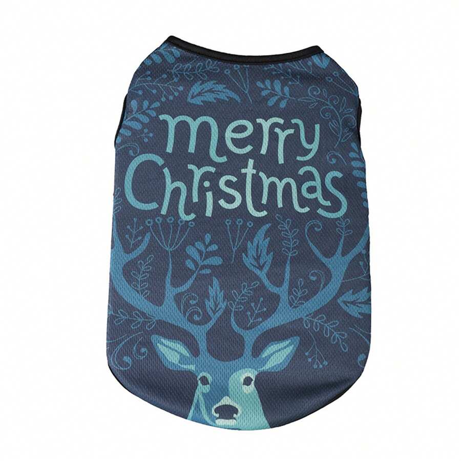 Dog Tank Tops Christmas Clothes Cute Elk Letter Print Sleeveless T-Shirt Pet Lightweight Soft Dog Clothes For Puppy Cats