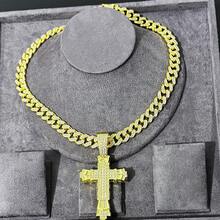 Inlaid Rhinestone Large Hole Thick Cross Pendant Necklace Personalized And Versatile Cuban Chain Luxury 18k Plated Alloy White/Yellow European And American Cool Upgraded Version Large Heavy Design Music Festival - 214nanhai-cross - View 8