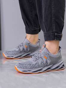 Zapatillas de deporte de malla de color sólido antideslizante de los hombres casuales,zapatos tenis de los hombres,zapatos de los deportes - Gris - Ver 4