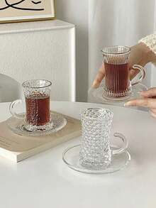 1 套土耳其玻璃咖啡杯碟套装，优雅高端欧式玻璃茶杯、拿铁艺术杯、果汁杯、情侣杯，非常适合节日/生日返校礼物