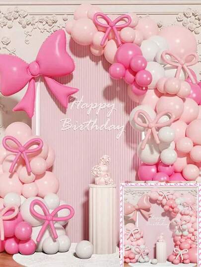 1 套生日装饰蝴蝶结粉色和白色气球拱门套件包括蝴蝶结气球浅粉色白色蝴蝶结气球适用于粉色蝴蝶结生日派对装饰、婴儿洗礼