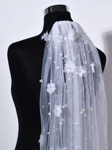 1pc Single Layer Bridal Veil Flower & Pearl Decor Hair Comb, Minimalist & Romantic Design, For Wedding & Occasions