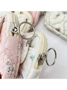 1pc Kawaii Quilted Flower Print Coin Purse With Bunny/Bowknot/Little Bear Pattern,Multifunctional Card Holder, Ins Style Korean Coin Purse Digital Bag Storage Bag.Portable And Stylish-Makeup Bag Portable Travel Toiletry Bag