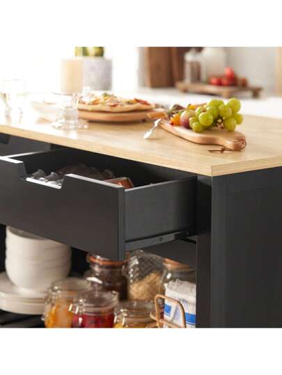 SoBuy FKW74 WN Kitchen Isl Sideboard Cart Cabinet Drawers Shelves Wit Natural Approx.: 98 94 58 Cm view 6