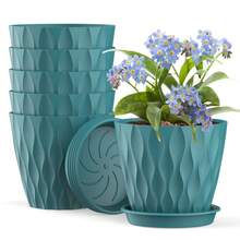 波浪纹塑料花盆带排水孔 - 适合室内外多肉植物、香草和花卉，休闲风格，圆形设计 - 彩色 - 查看 7