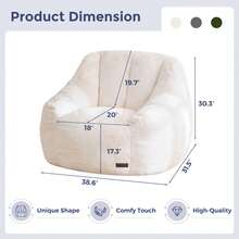 MAXYOYO Bean Bag Chair, Comfy Bean Bag Sofa With Back Support, Faux Fur Bean Bag Chair For Adults And Kids, Stuffed Floor Sofa For Living Room, Bedroom, Apartment, Beige - 米色 - 查看 2