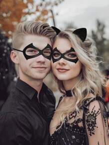 1pc Cat Woman Mask And 1pc Cat Ears Headband, Mask Masquerade Mask Cat Woman Accessories For Cosplay Party,Cat Woman Costume,Cosplay Costumes Woman ,Black Cat Costume Adult