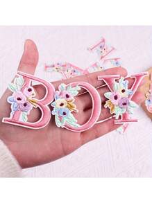 1 pieza, Parche bordado con flores para planchar con letras (A-Z), apliques decorativos para DIY en decoración de ropa, material de tela, calcomanías para ropa