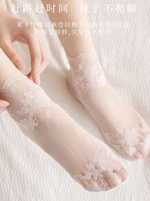 Socks   Ren Summer Thin Lace Lace Socks Maple Leaf Women's Short Socks Middle Socks Hollow Breathable Non Slip Mesh Socks