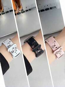 20mm Floral Engraved Flowers Bands Compatible With Samsung Galaxy Watch 7 6 5 4 40mm 44mm/5 Pro/6 Classic 47mm/ Watch 4 Classic/Active 2, 20mm 45mm/Galaxy Active 2/Galaxy Watch 3/Watch 4 Classic 42mm 46mm Watch 6 47mm 43mm, Soft Silicone Sport Replacement Strap Compatible With Huawei Honor Garmin Amazfit Watch Straps - Black Pink Flower - View 10