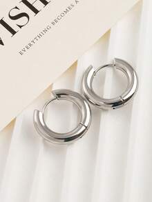 1 对简约 4 毫米不锈钢防过敏环形耳环 - 金色 - 查看 5