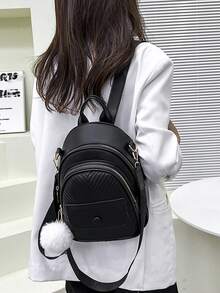 New Design Versatile Soft Leather Women Backpack, Large Capacity Book Bag/Travel Bag - Black - View 1