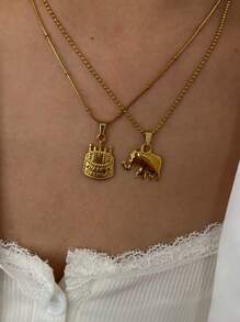 Monlansher Nuevo collar con colgante de acero inoxidable con encanto de elefante y pastel para mujer, diseño de moda y minimalista, apto para uso diario
