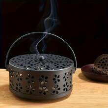1 pièce poêle métallique style vintage avec moustiquaire - brûleur d'encens portable en fer pour décoration intérieure et extérieure, boîte avec couvercle, plateau ignifuge multifonction créatif pour la maison, décoration de chambre, décoration de cuisine