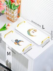 1 pièce Plateau de service en plastique thème céleste avec design de phare et de lune - idéal pour placer le thé, les desserts et les amuse-gueules dans la cuisine, la salle à manger ou le salon - parfait pour les mariages, les anniversaires et les cadeaux, plateau décoratif, vaisselle unique, traiteur, fêtes