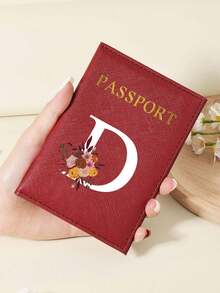 1pc A-Z 26 Letters Fashionable Letter Print Stylish Burgundy Passport Cover, Premium PU Leather Passport Wallet With Multi-Card Pockets For Credit Cards, Boarding Passes, And IDs Graduation - Burgundy - View 61