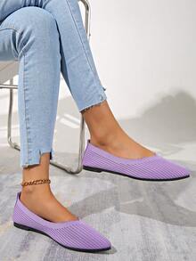 Comfortable Material, Delicate Soft Velvet Pointed-Toe Flats For Women, Displaying Elegant Quality, Casual Easy To Match, Women's Solid Color Flats, Breathable Soft Weave Lightweight Comfortable Shoes - Comfortable Material, V-Shaped Pointed-Toe Design, Casual Easy To Match - Purple - View 5