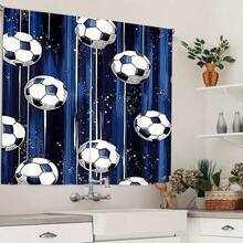 2pcs Modern Football Printed Semi-Sheer Curtains, Affordable Material, Rod Pocket Polyester Curtains, Suitable For Bedroom, Office, Living Room - Machine Washable, Easy Installation, Durable Home Decor, 90-100gsm Knitted Woven - Multicolor - View 5