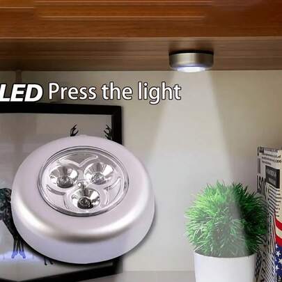 6/3/1 银色照明按压灯，3 LED 无线橱柜夜灯，黄/白光圆形按压开关设计，ABS 材质外壳，壁灯适用于家居照明、走廊浴室、卧室厨房、橱柜楼梯、汽车照明（不含电池）