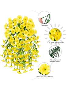 2件/4件/6件/8件装悬挂式人造丝花藤和桉树叶，抗紫外线，适用于婚礼、门廊、客厅、办公室墙面、庭院、书架、家居装饰 - 尤加利牽牛花-黃 - 查看 7