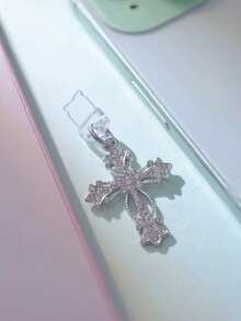 1pc Rhinestone Studded Gold/Silver Cross Shaped Phone Dust Plug, Compatible With Apple/Type-C Charging Port And Earphone Jack - Multicolor - View 6