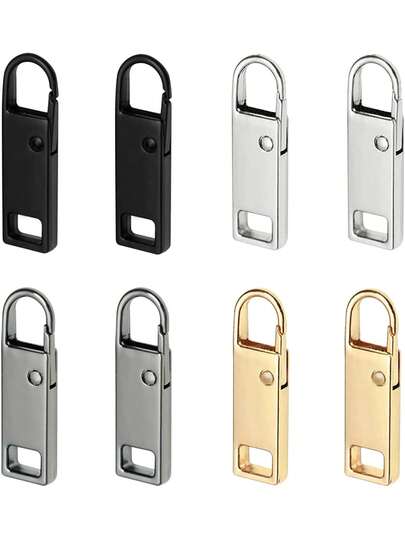 8pcs Upgraded Zipper Pulls Replacement Set, Detachable Fashion Zipper Sliders, Suitable For Luggage, Jackets, Backpacks, Coats, Boots - 4 Colors (Black/Silver/Gold) - DIY Zipper Repair Kit