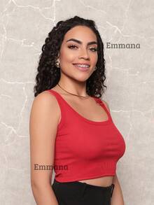 Kit 2 Cropped Canelado Regata Feminino Blusa Básica Camiseta Curta Croped Casual - Cinza/Vermelho - Visão 8