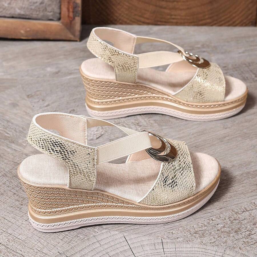 Sandali con zeppa espadrillas con fibbia metallica da donna taglie forti, stile romano a punta aperta, adatti per l'estate