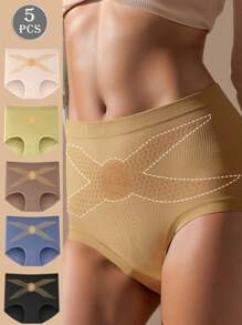 5 pièces/Paquet Culottes taille haute sans coutures multicolores pour femmes, culottes triangulaires amincissantes à la taille