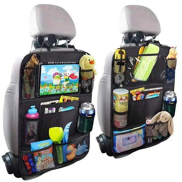 1/2pcs Car Back Seat Storage Organizer Bag With Touch Screen Tablet Holder, 10 Storage Pockets, Durable Seat Back Protector Pad